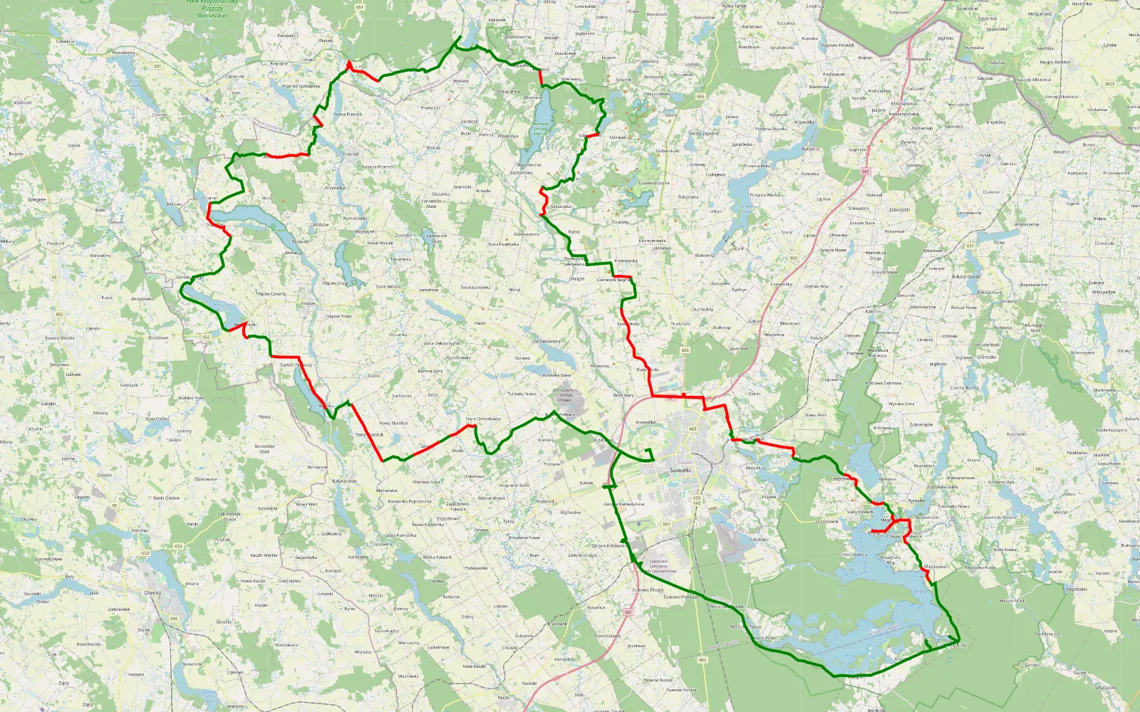 Map of Mazowiecka stówa 2026 - 127.6 km offroad trail, Suwałki County