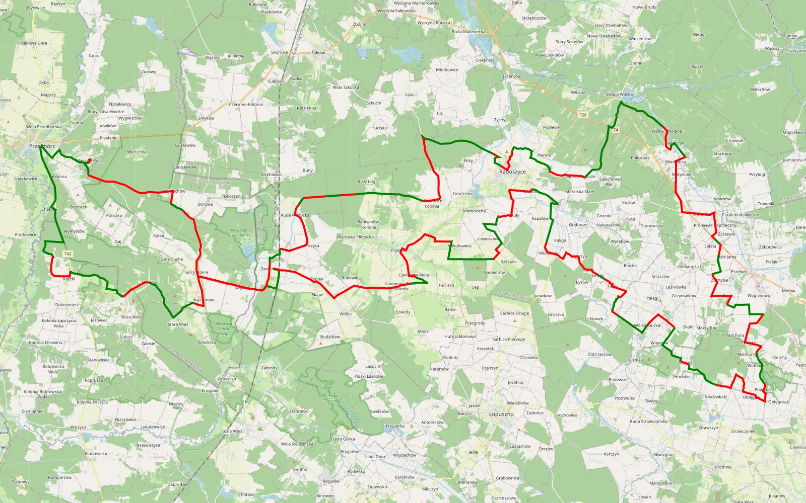 Map of new - 161.9 km offroad trail, Końskie County