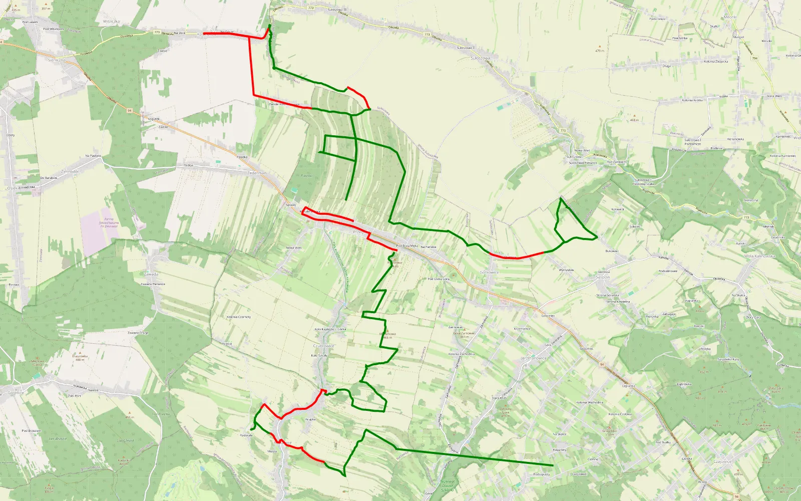 Map of Gotkowice - Szklary — 35.6 km offroad trail, Kraków County