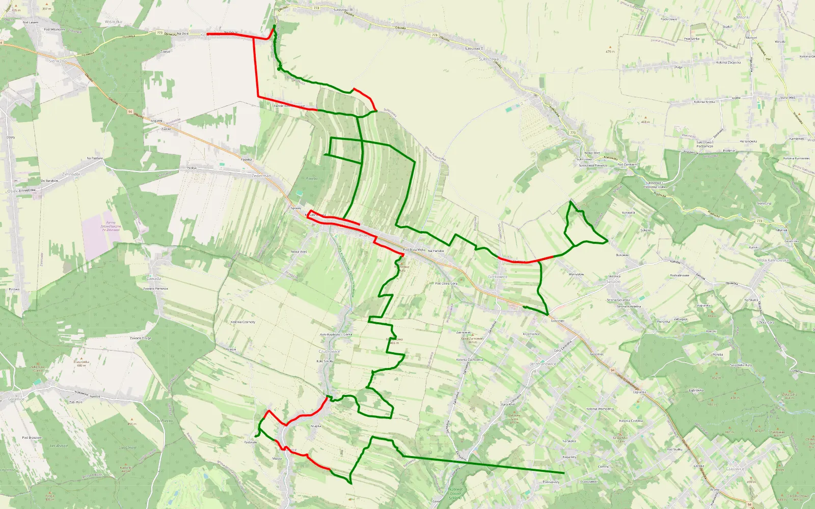 Map of Gotkowice - Szklary - 43 km offroad trail, Kraków County