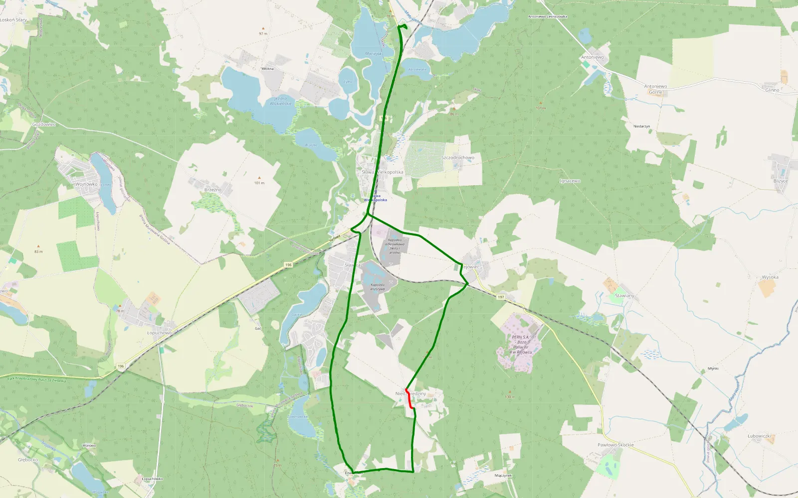 Map of Sławica rodzinnie - 9 km offroad trail, Wągrowiec County