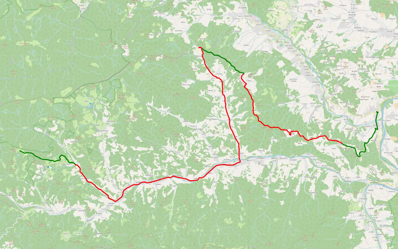 Map of Ochotnica Górna - Zarzecze - 32.3 km offroad trail, Nowy Targ County