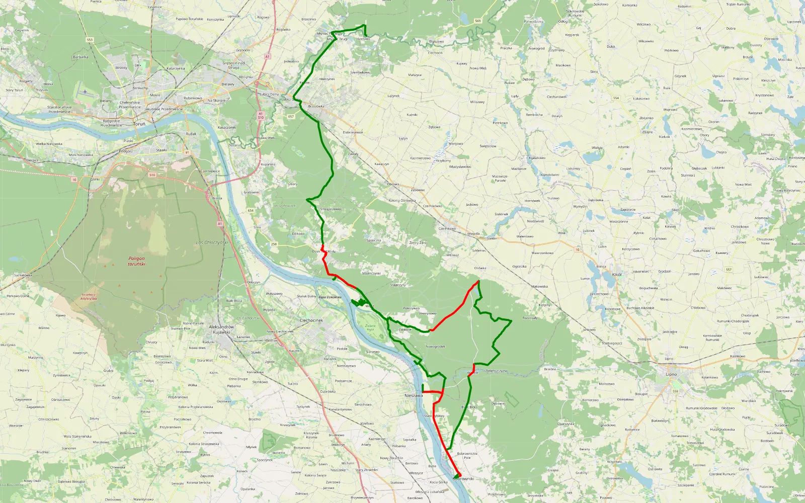 Mapa trasy Chrapy - Lelitowo - 78.2 km trasy offroad, Powiat Toruński