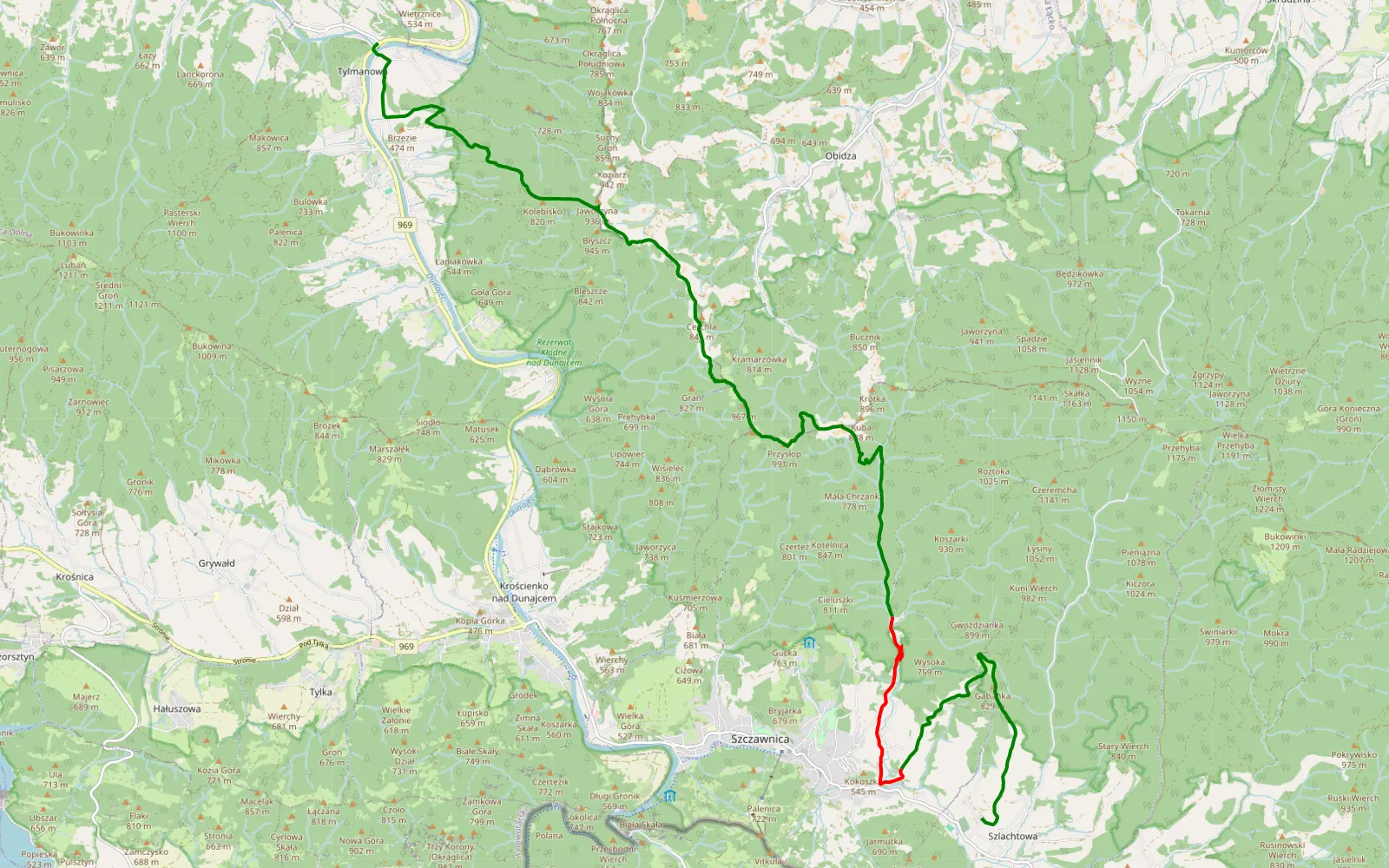 Map of Szlachtowa - Tylmanowa - 23 km offroad trail, Nowy Targ County