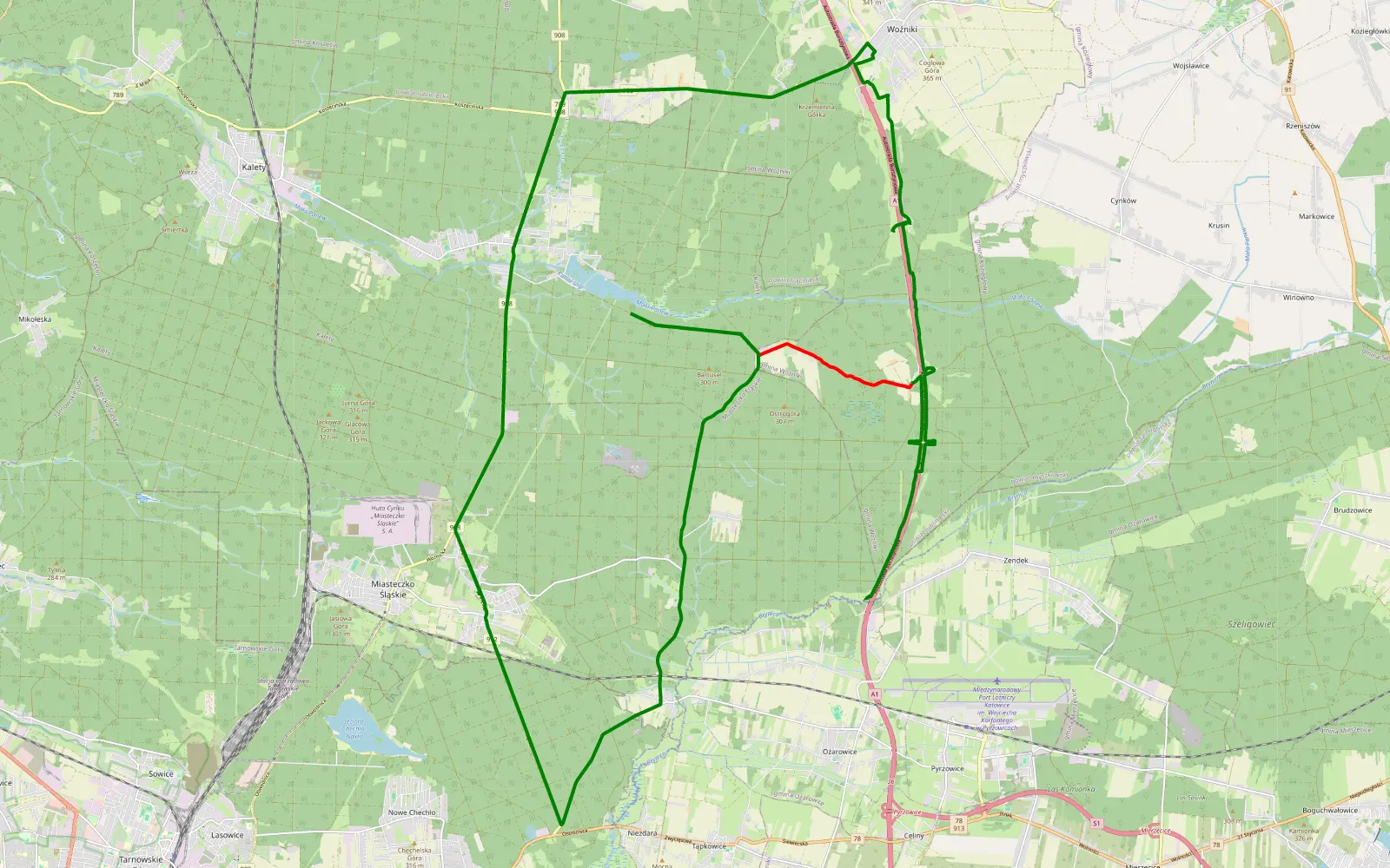 Map of Zyglinek - 22.3 km offroad trail, Lubliniec County