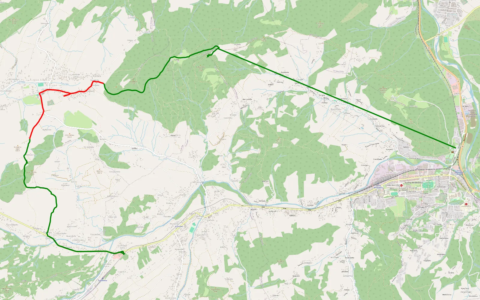 Mapa trasy Sucha Beskidzka - Kuków - 9 km trasy offroad, Powiat Suski