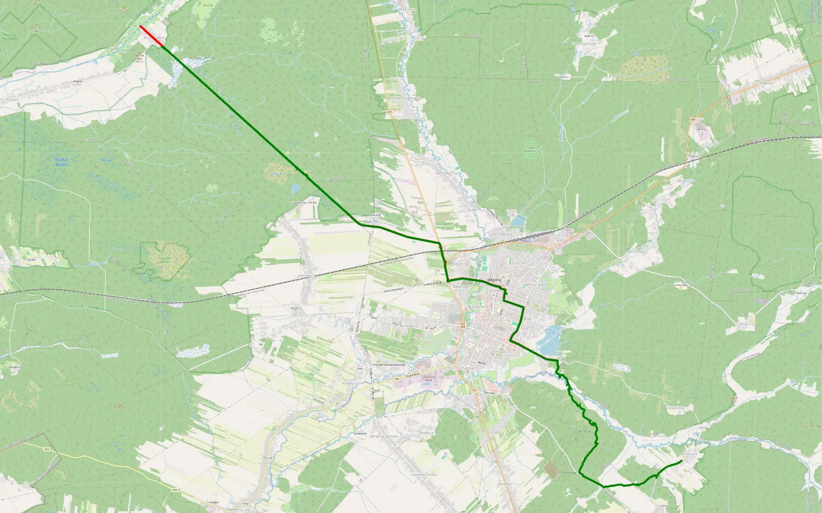 Map of Brodziaki - Rożnówka - 25.1 km offroad trail, Biłgoraj County