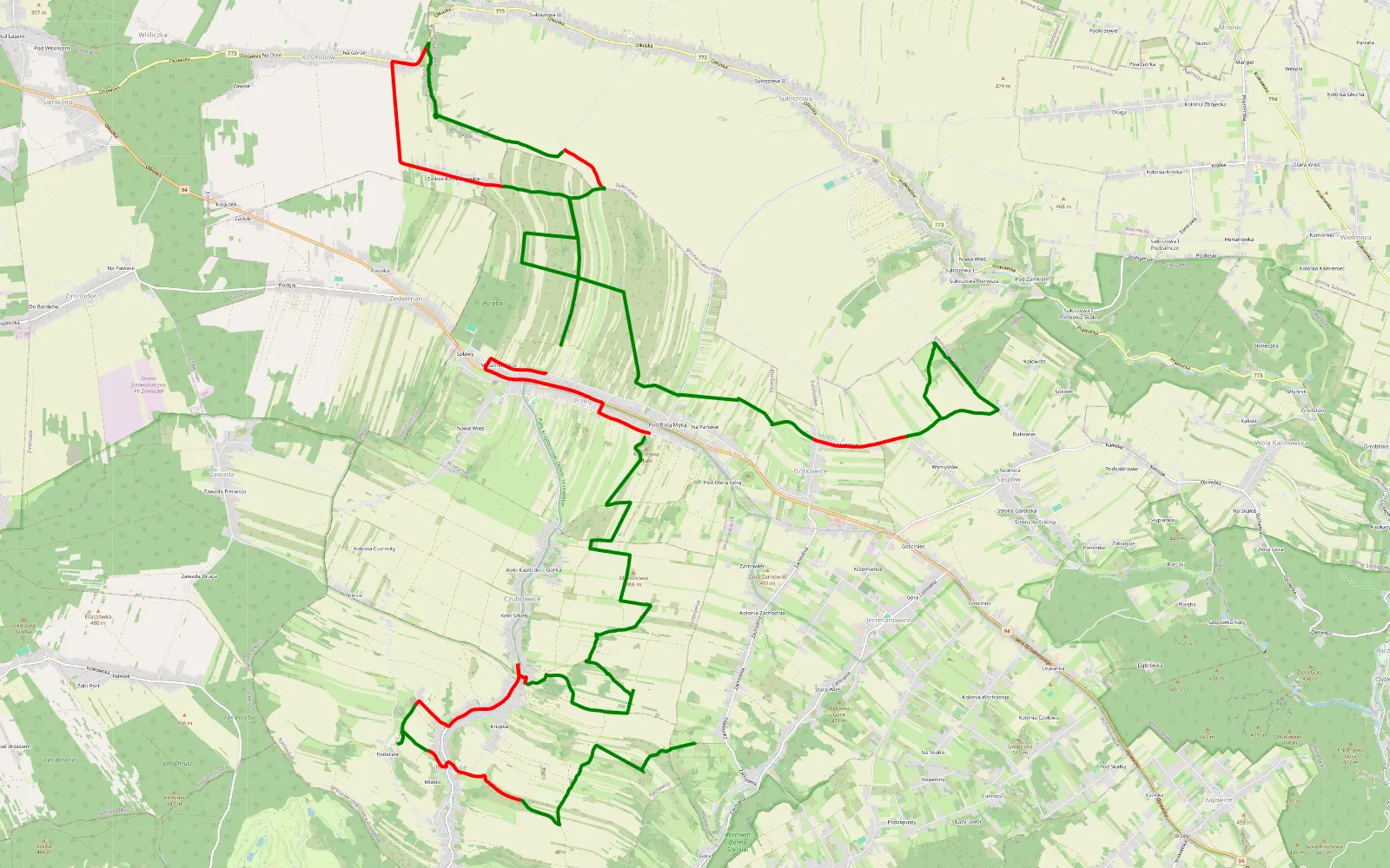 Map of Łazy - Racławice — 32.5 km offroad trail, Kraków County
