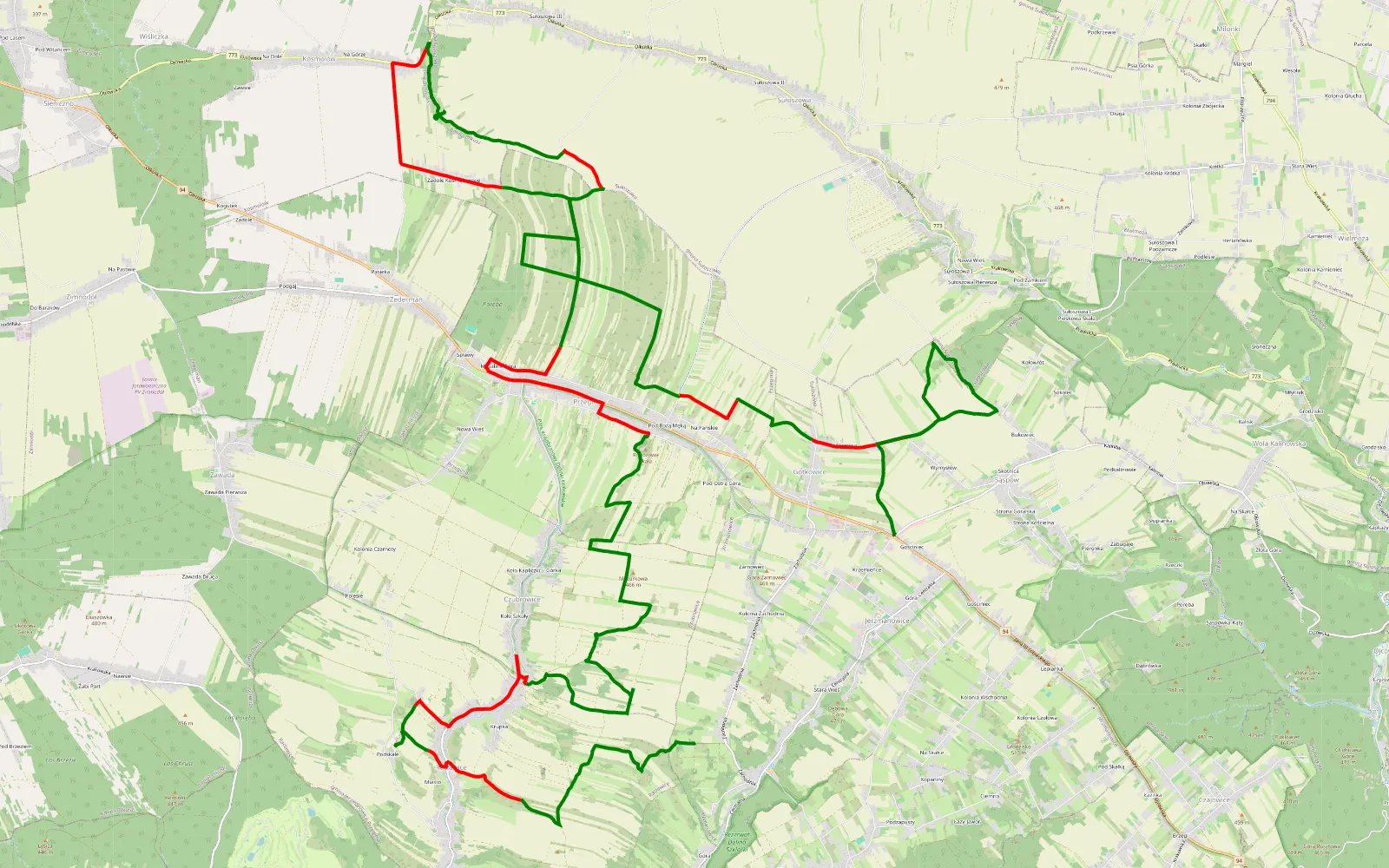 Map of Łazy - Jerzmanowice - 39.8 km offroad trail, Kraków County