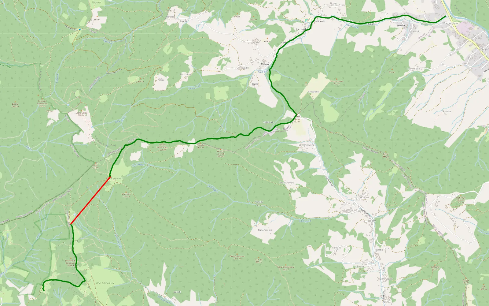 Map of Biwakowa od Łącka - 6 km offroad trail, Nowy Targ County