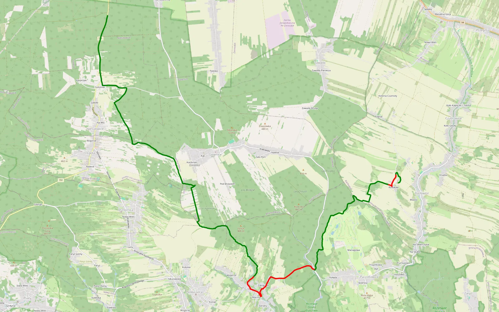 Mapa trasy Fjdj - 15.4 km trasy offroad, Powiat Krakowski