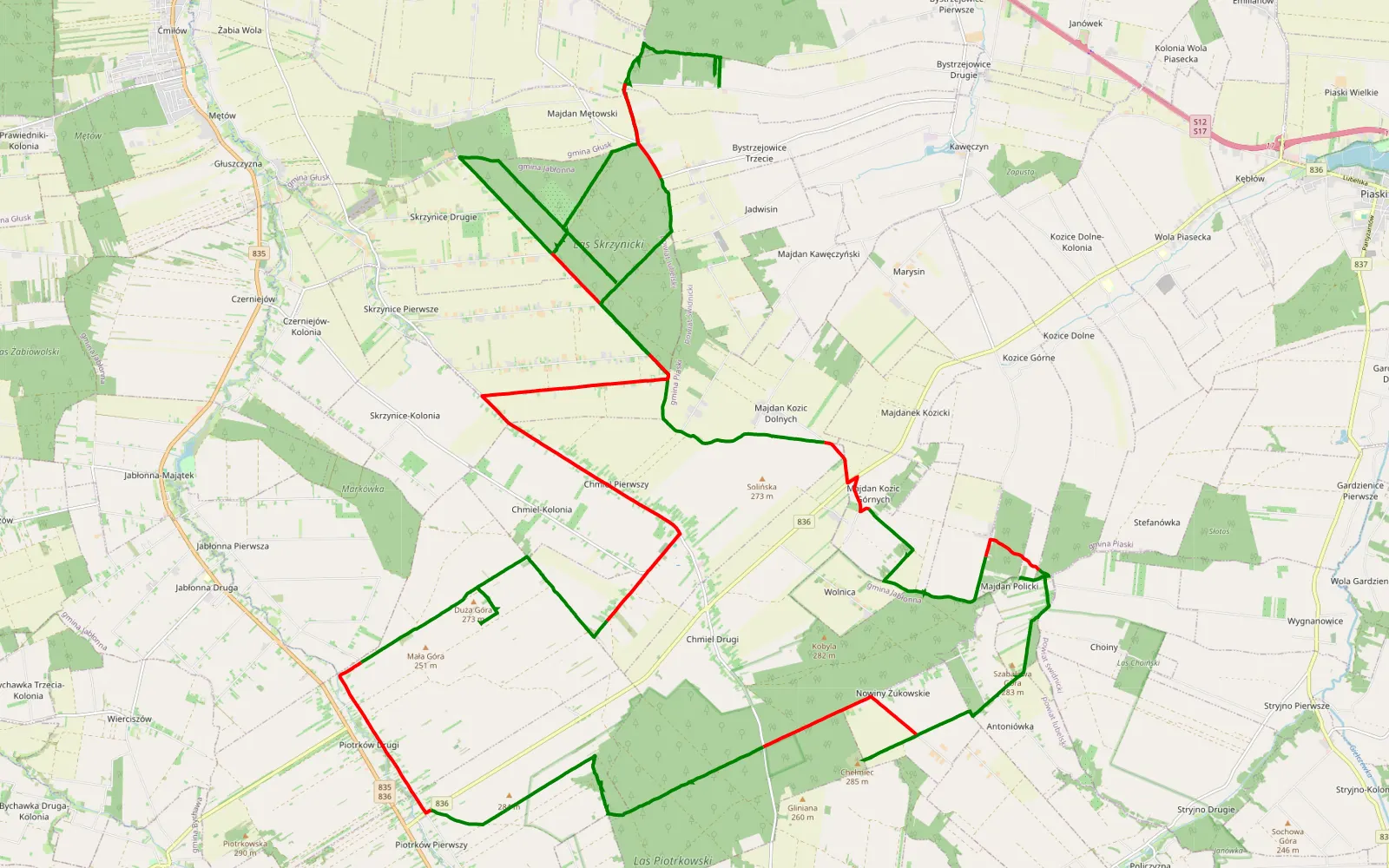 Mapa trasy Panda 4x4 - 65 km trasy offroad, Powiat Lubelski