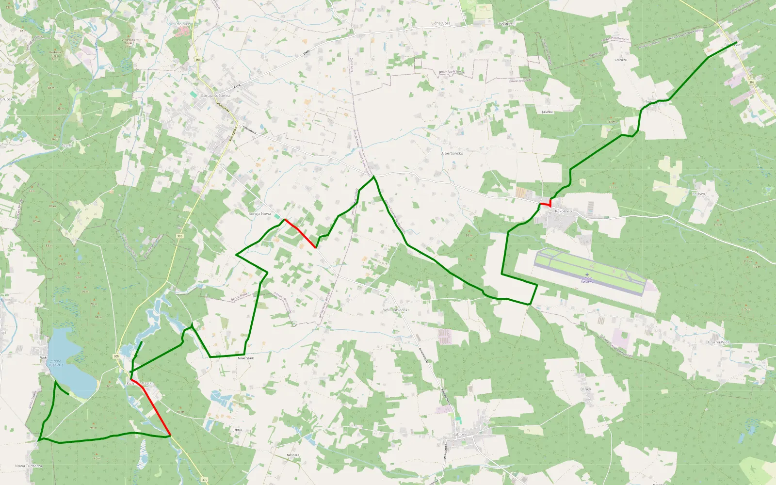 Map of Biała wieś- stawy Kulesza-jezioro - 27.6 km offroad trail, Grodzisk Wielkopolski County