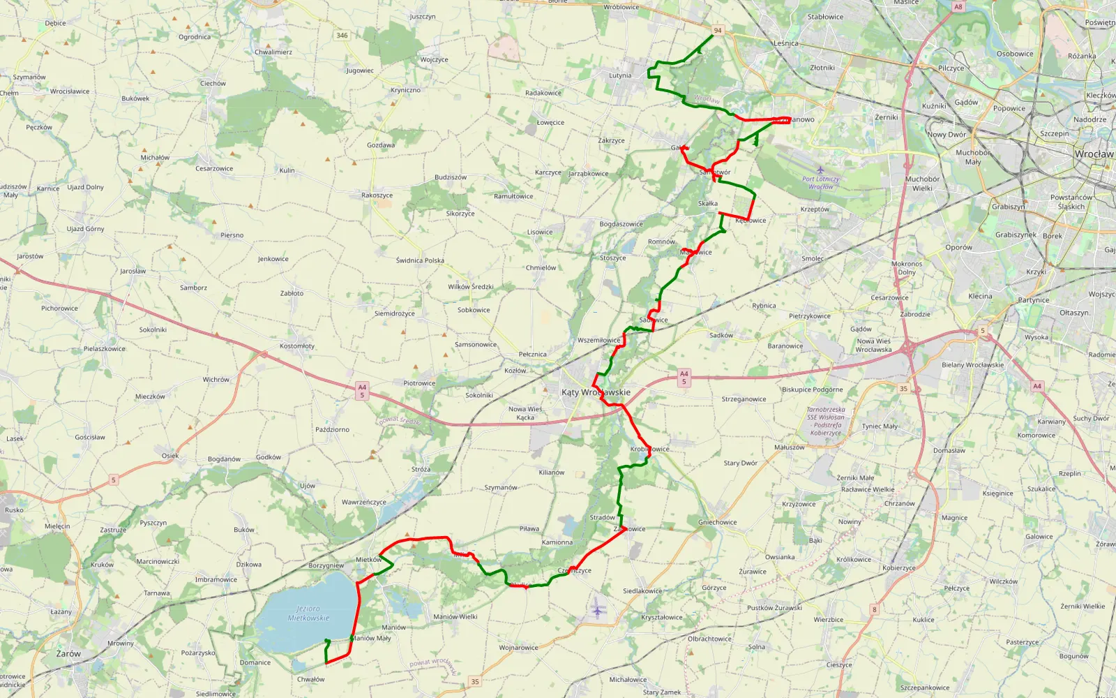 Mapa trasy Żar - Maniów Mały - 57 km trasy offroad, Powiat Wrocławski