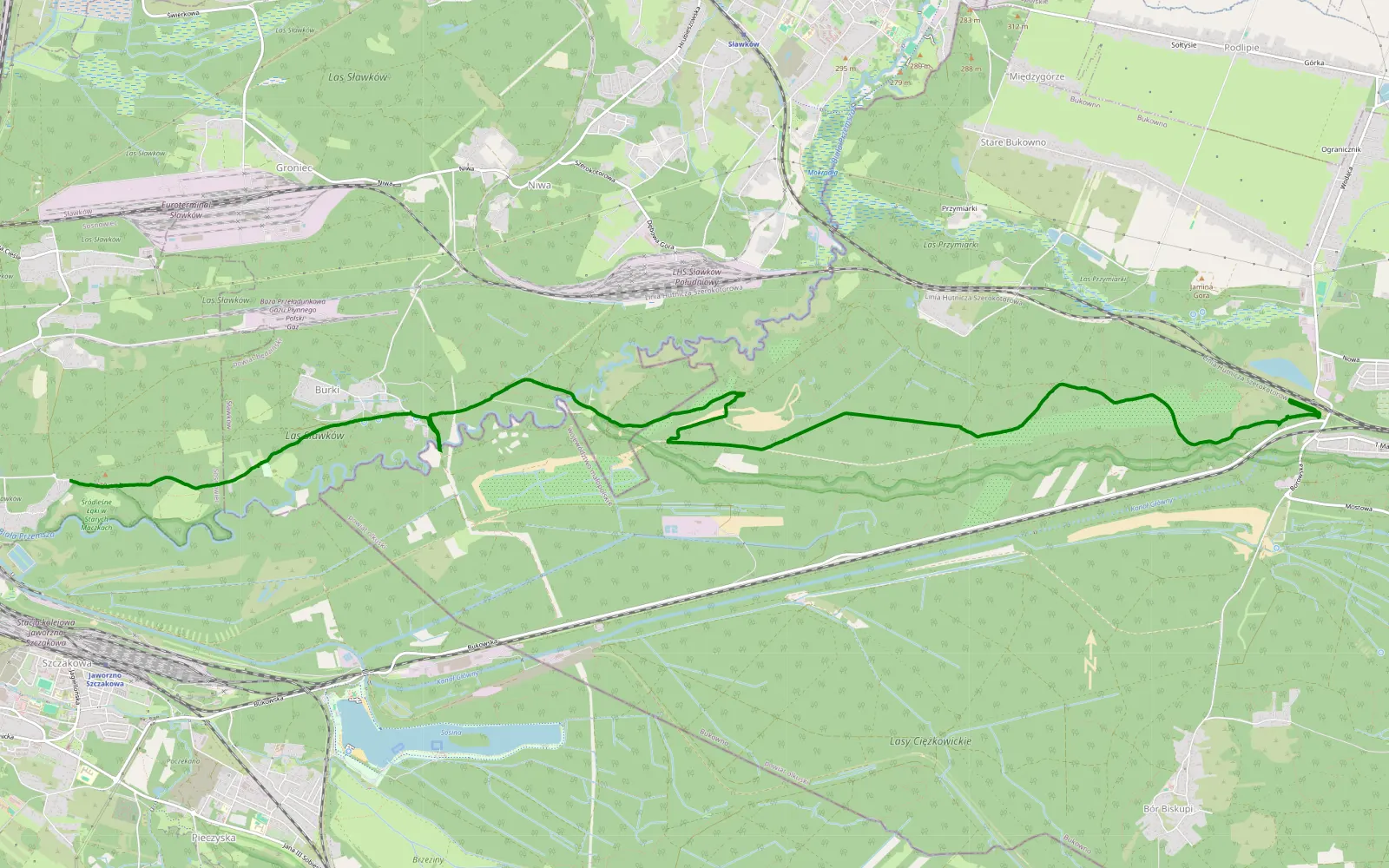 Map of Bukowno - Cieśle — 14.5 km offroad trail, Olkusz County