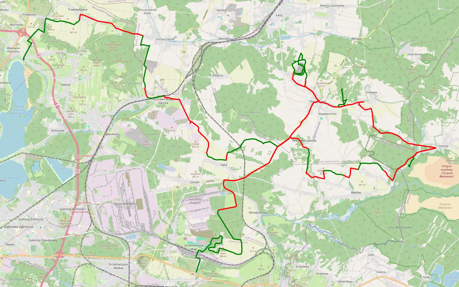 Mapa trasy Strzemieszyce Wielkie - Skałbania - 70.3 km trasy offroad, Dąbrowa Górnicza