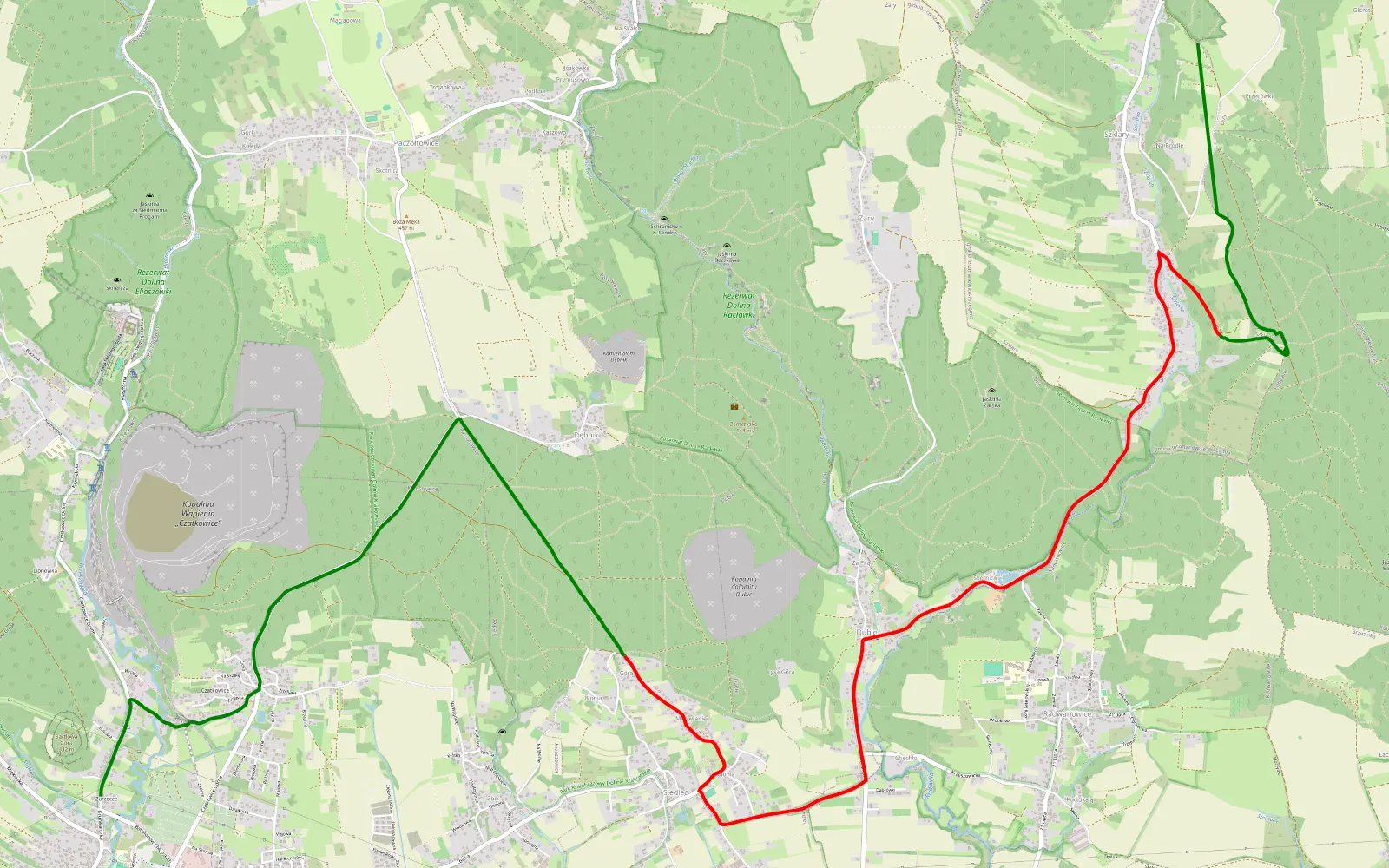 Mapa trasy Krzeszowice - Szklary - 10.1 km trasy offroad, Powiat Krakowski