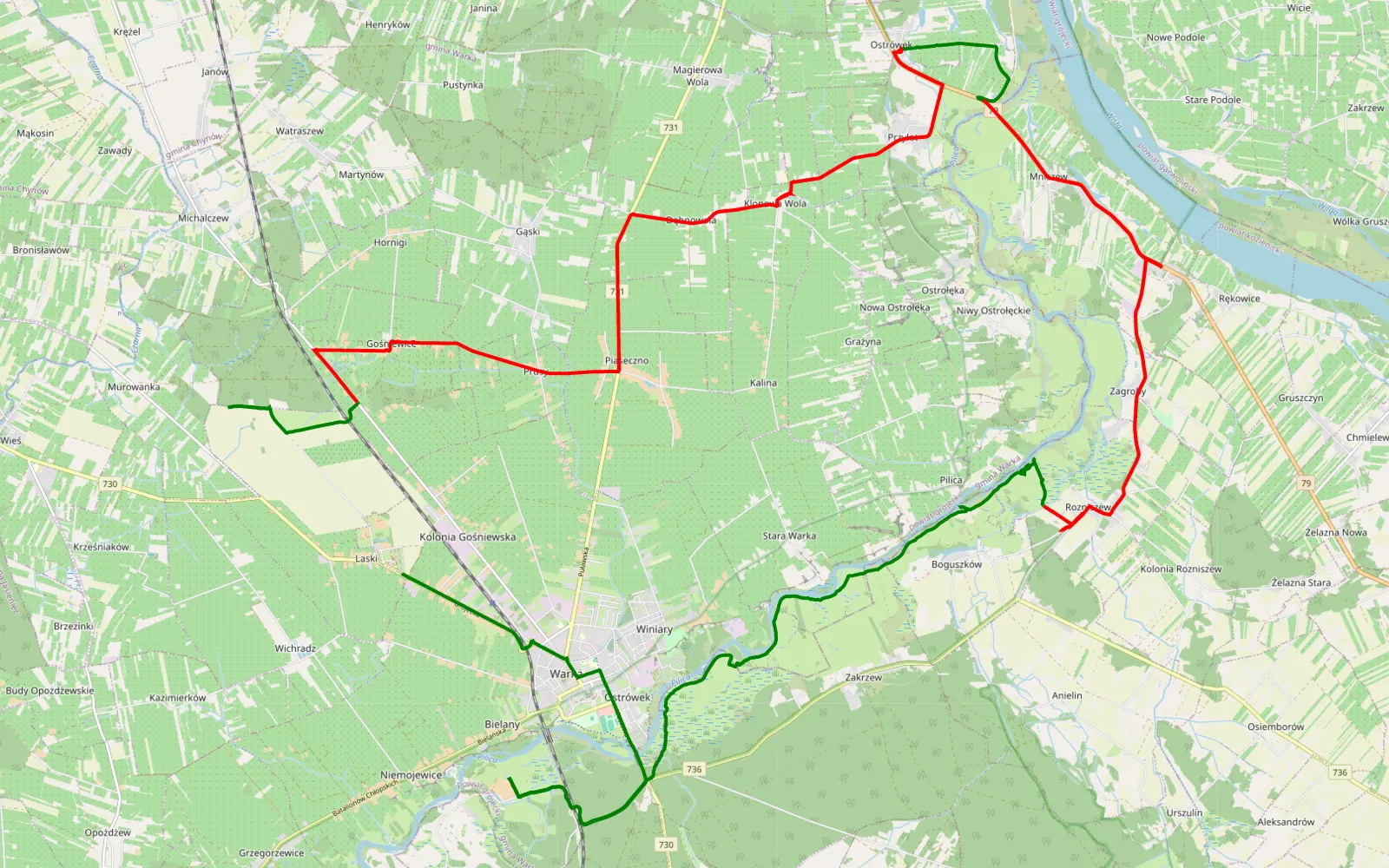 Mapa trasy Nad Pilica najfajniej ! Gośniewice - Laski - 38.5 km trasy offroad, Powiat Grójecki