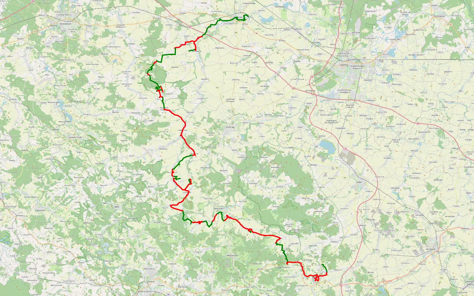Map of Zamki, pałace i ruiny Dzień 1 Dolny Śląsk - 109.5 km offroad trail, Złotoryja County