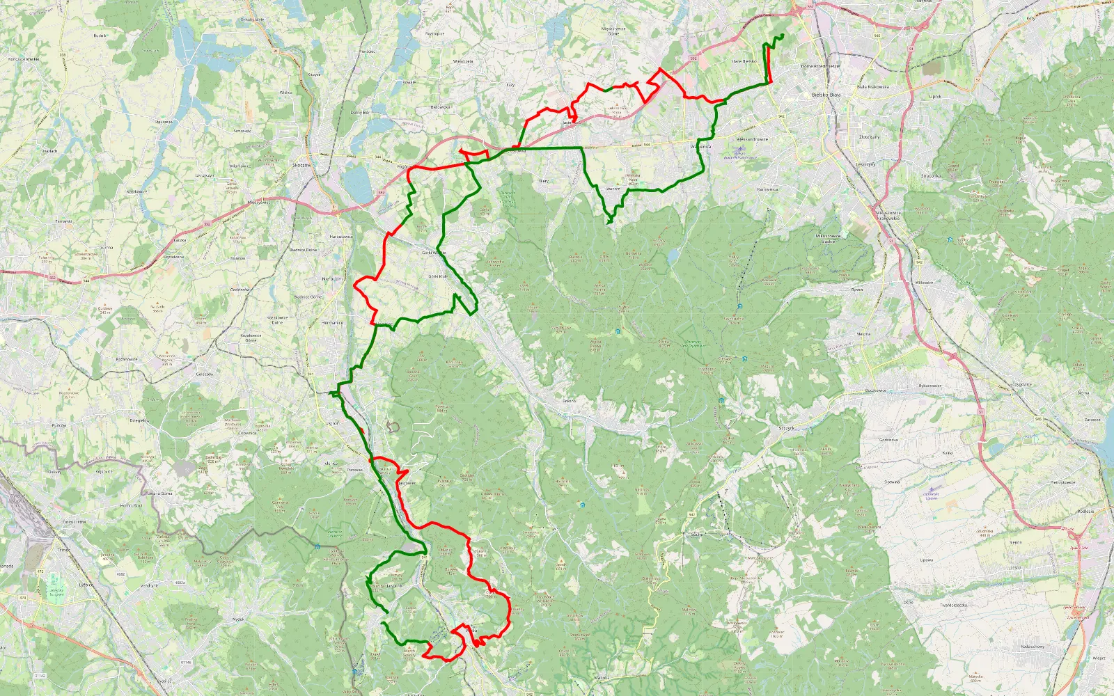 Map of Objazdówka po okolicy Wisła-Ustroń-Brenna itd.Zwiedzanie muzeów itd. Troche terenu wymagającego, tor offroadowy, sporo asfaltu. - 57.7 km offroad trail, Cieszyn County