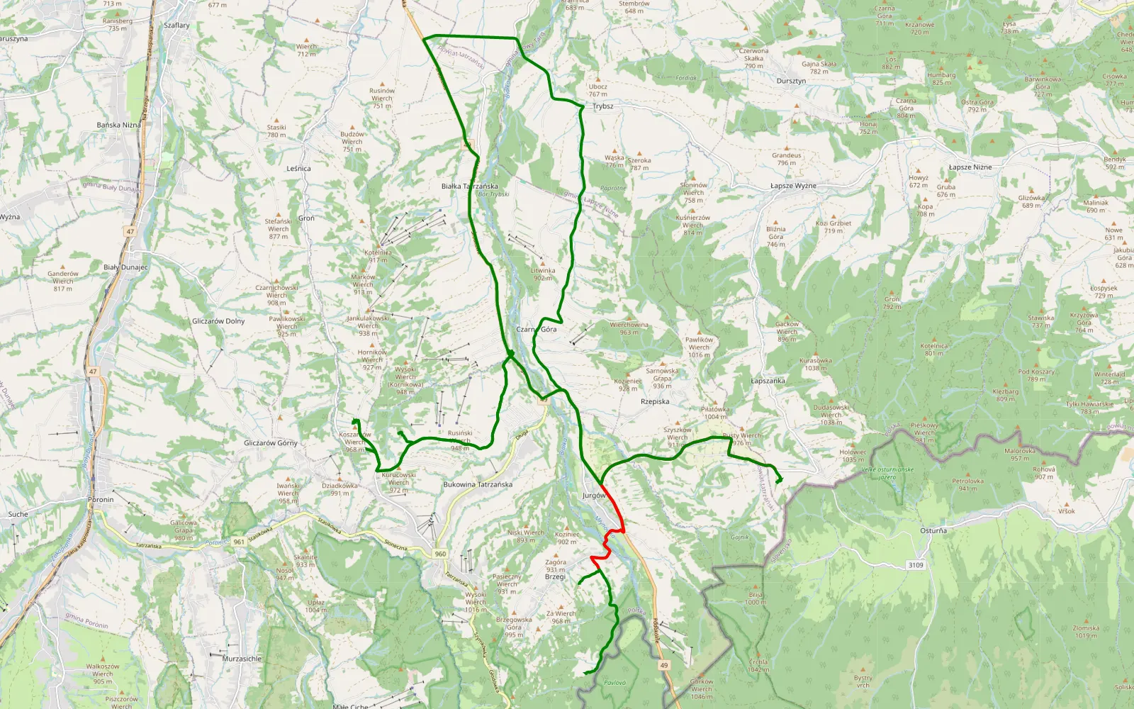 Map of Gliczarów Górny - 8.6 km offroad trail, Tatra County