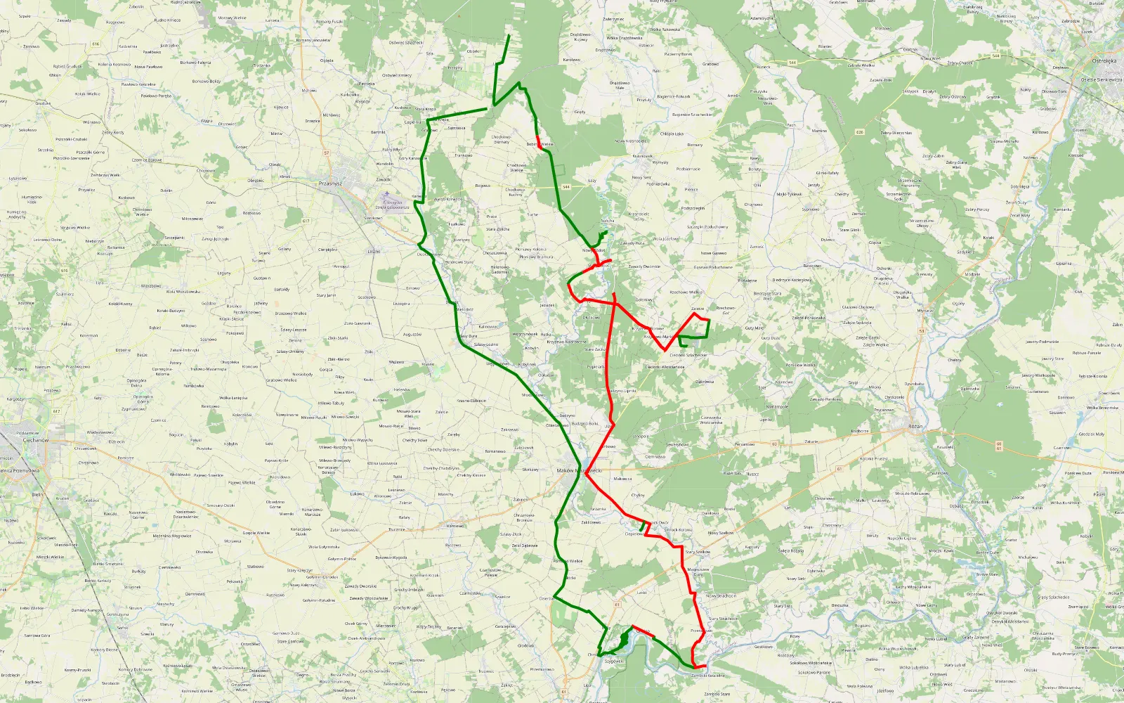 Map of Lipa - Szygówek - 85.5 km offroad trail, Maków County
