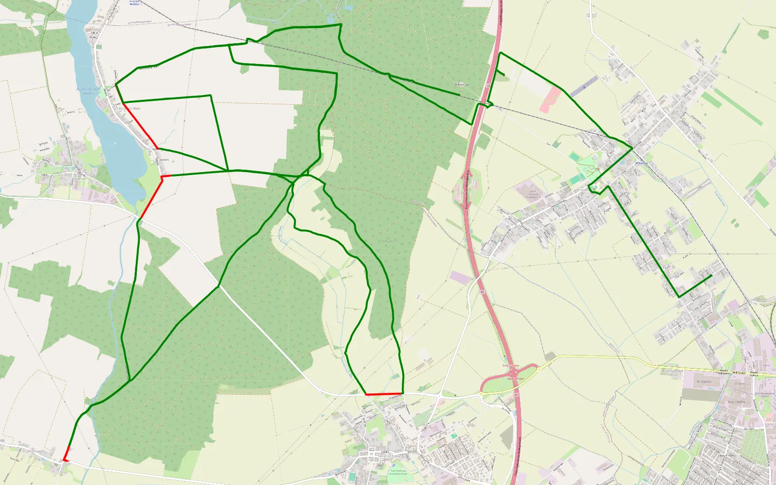 Map of Wilkowice - Wilkowo Leszczynskie - 42.1 km offroad trail, Leszno County
