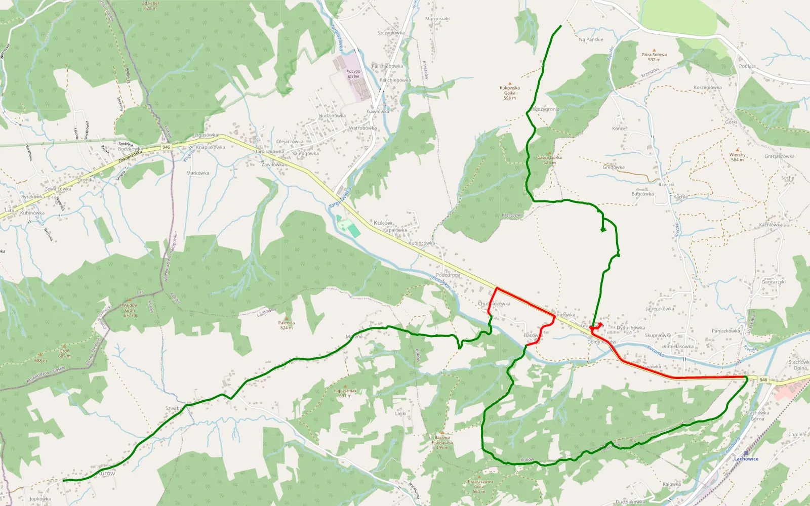 Map of Kurów - Krzeszów - 9.9 km offroad trail, Sucha County