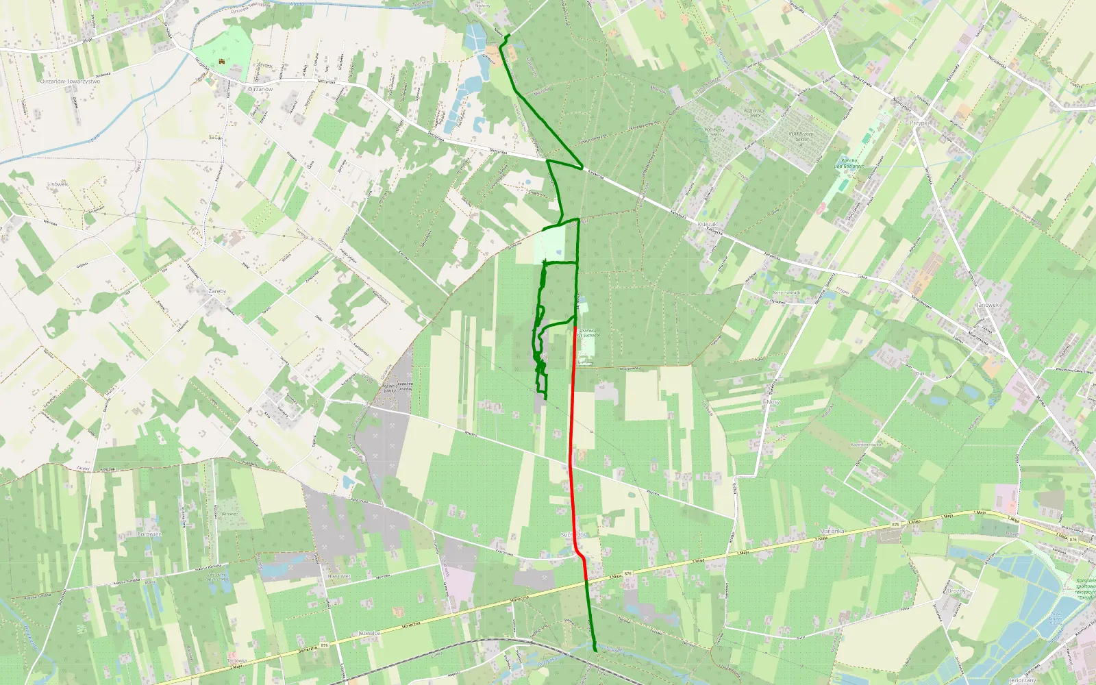 Map of Kozak - 14.2 km offroad trail, Piaseczno County