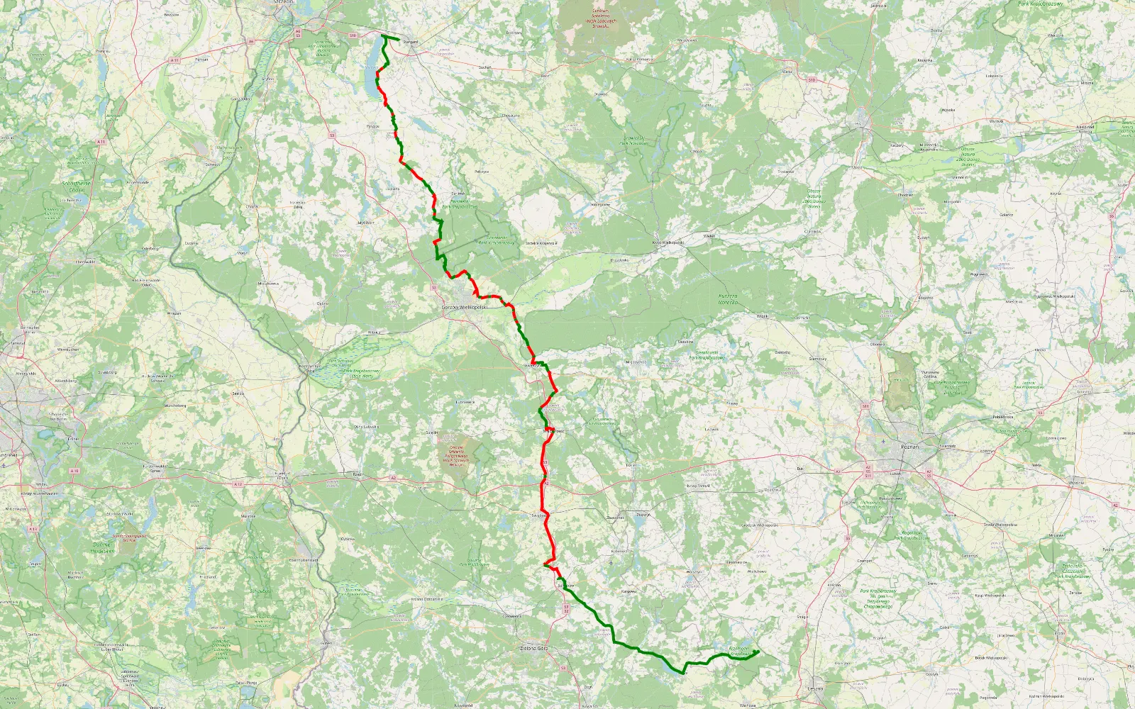 Map of Morzyczyn - włoszakowice - 193.6 km offroad trail, Międzyrzecz County