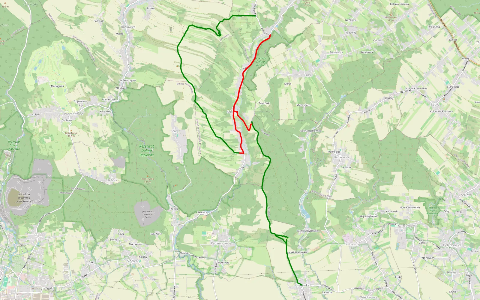 Mapa trasy Brzezinka - Łazy - 20 km trasy offroad, Powiat Krakowski