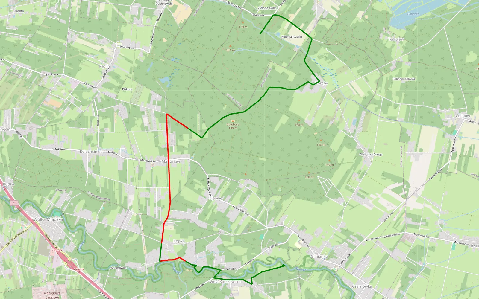 Mapa trasy Lc1 - 10.4 km trasy offroad, Powiat Otwocki