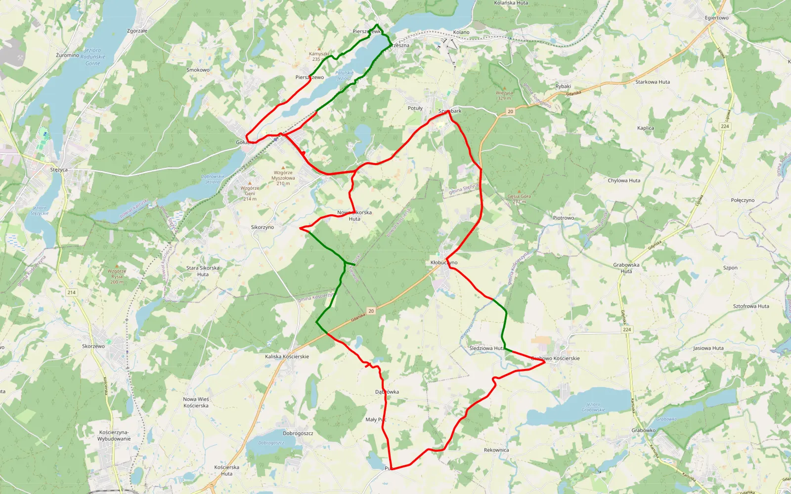 Mapa trasy Krzeszna - 40.7 km trasy offroad, Powiat Kartuski