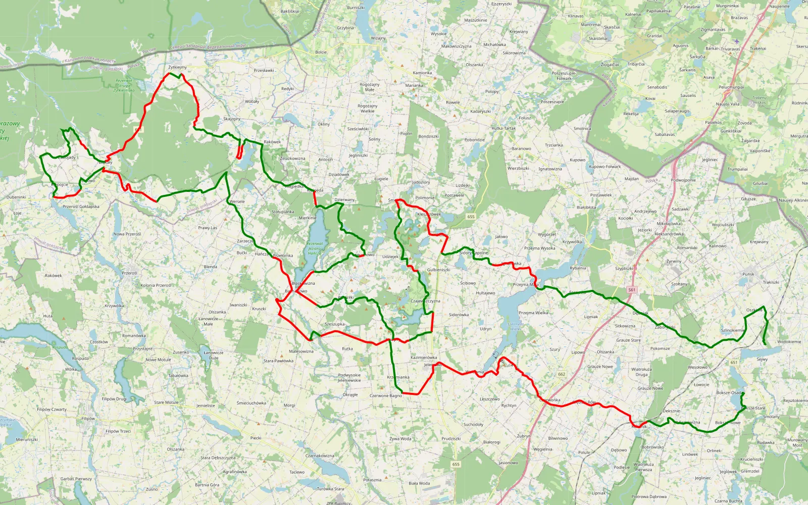 Mapa trasy mazury - boze cialo - 135.7 km trasy offroad, Powiat Suwalski