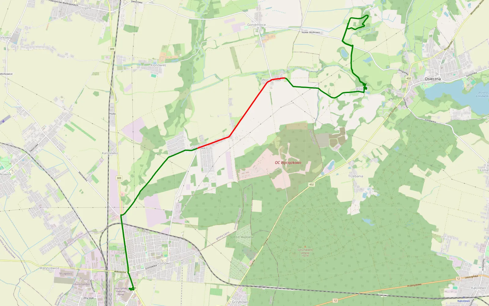 Map of Na dziko - 13.3 km offroad trail, Leszno County