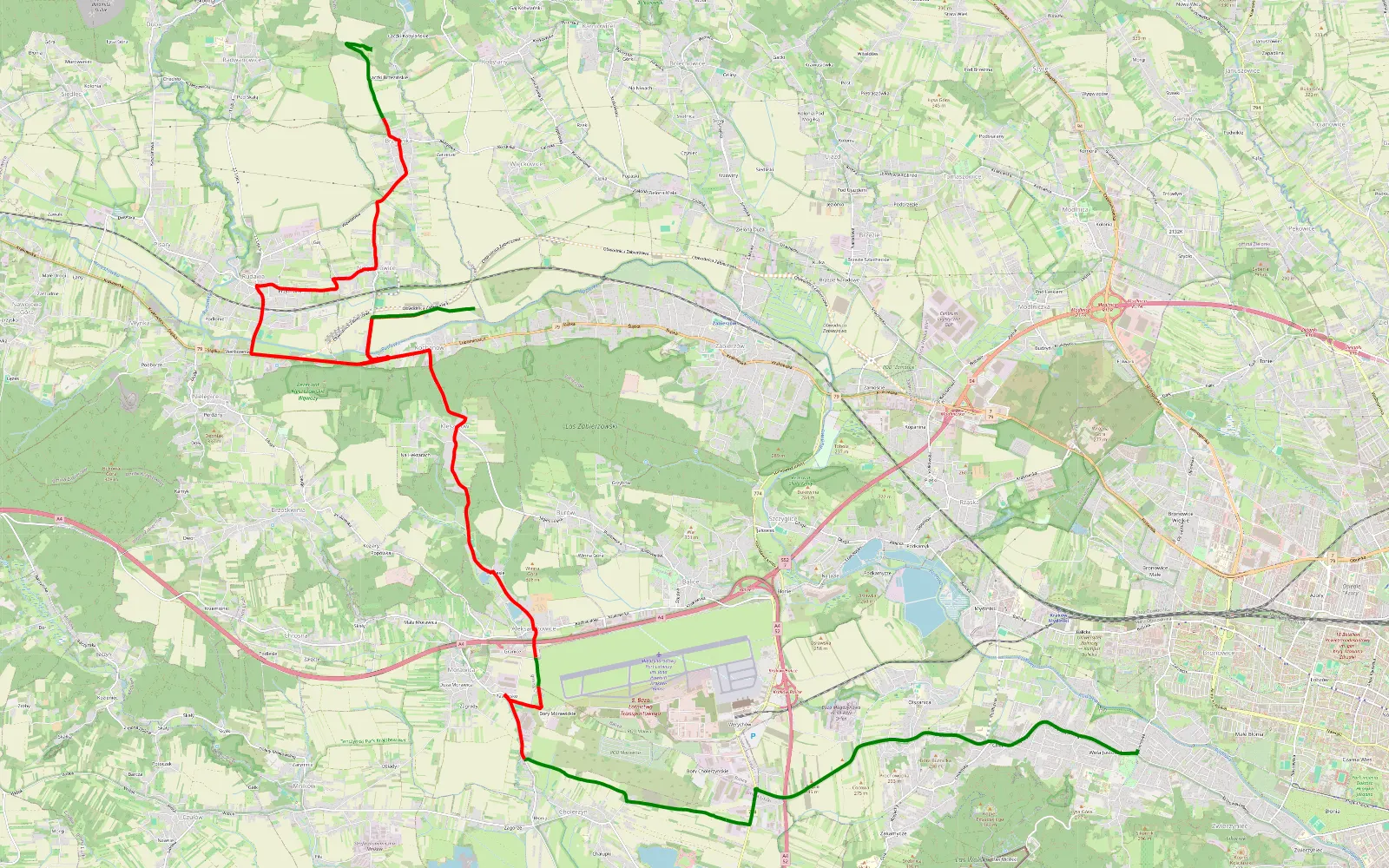 Mapa trasy Wola Justowska - Rzeczki - 24.2 km trasy offroad, Powiat Krakowski