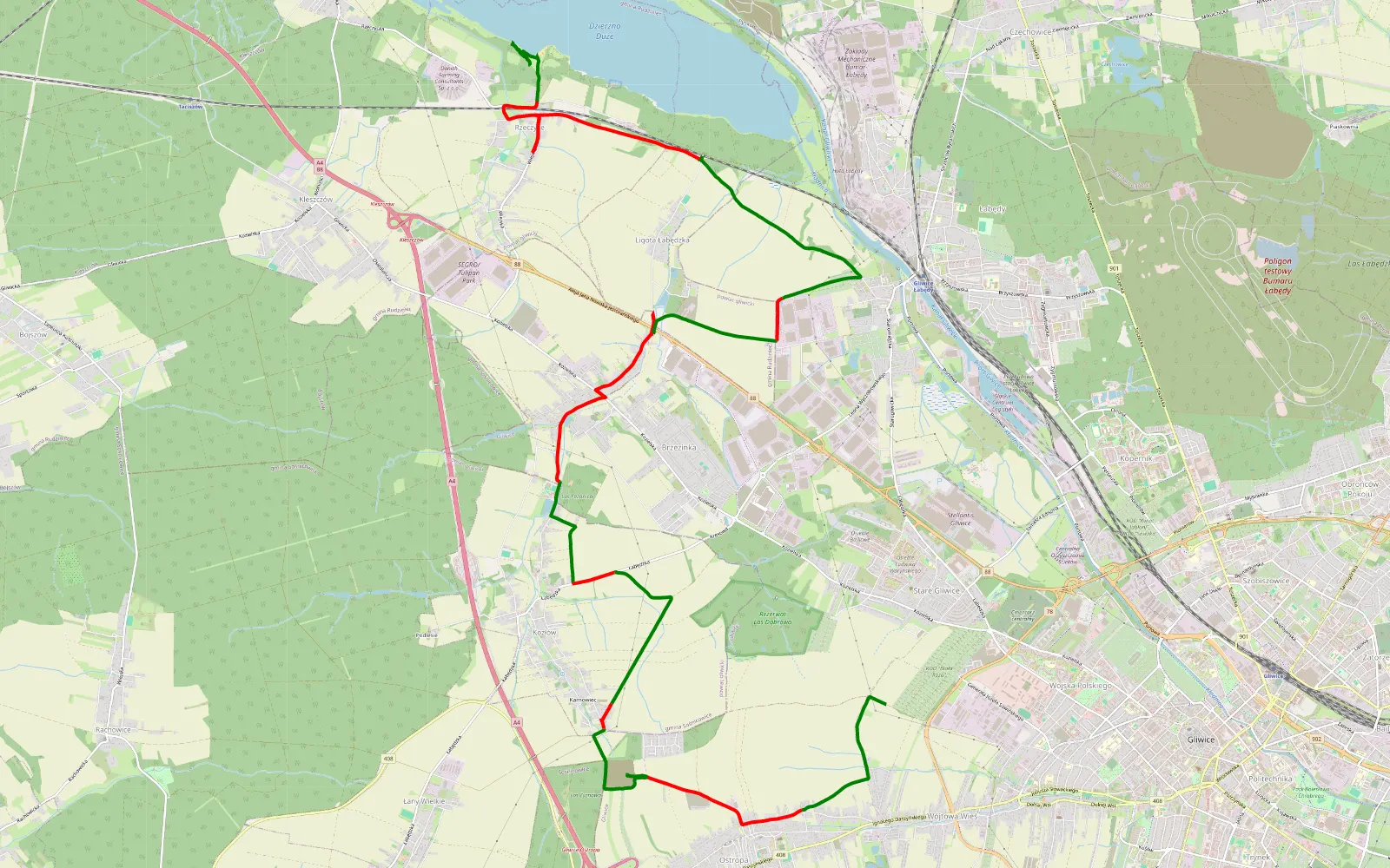 Map of Stare Gliwice - Rzeczyce - 22.9 km offroad trail, Gliwice