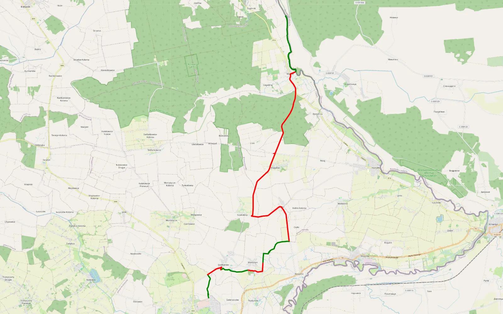 Map of Świerszczów - Zagórnik piknik - 27.2 km offroad trail, Hrubieszów County