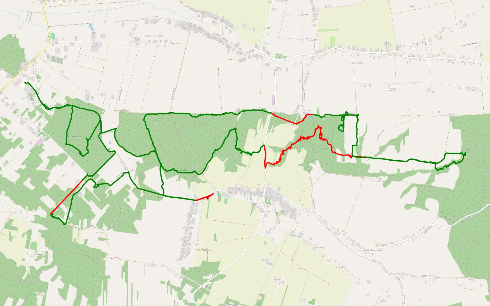 Mapa trasy Lipsko-Polesie - 39.2 km trasy offroad, Powiat Zamojski