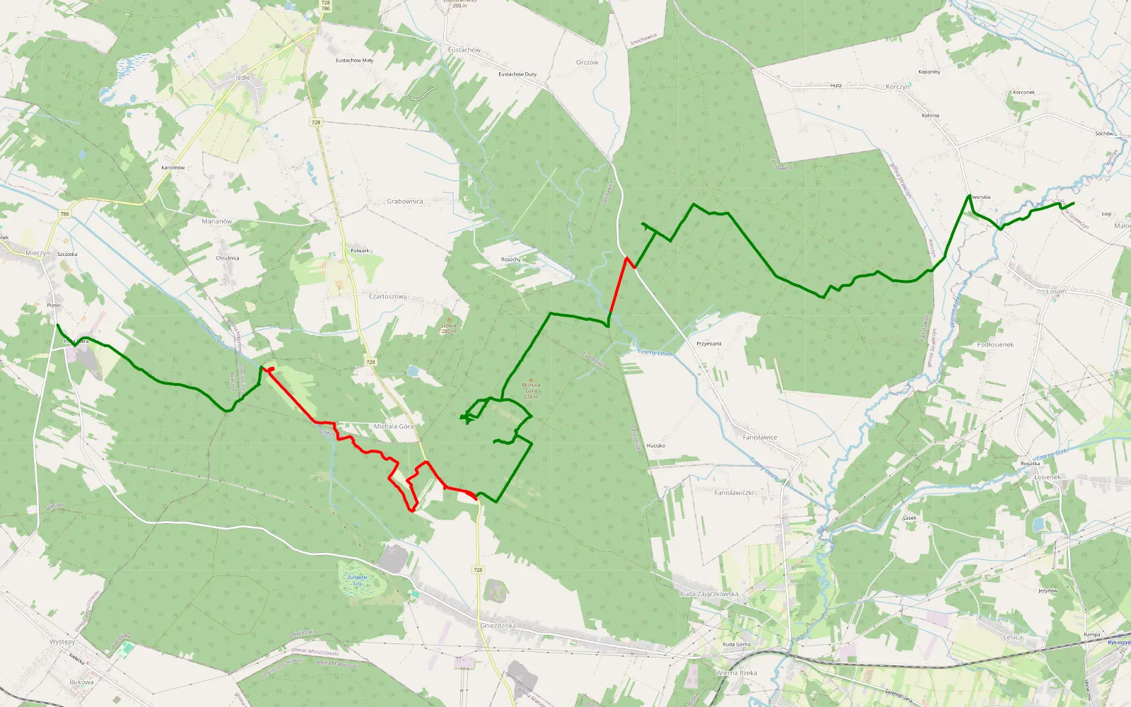 Map of Małogoskie - Mieczyn - 21.5 km offroad trail, Kielce County