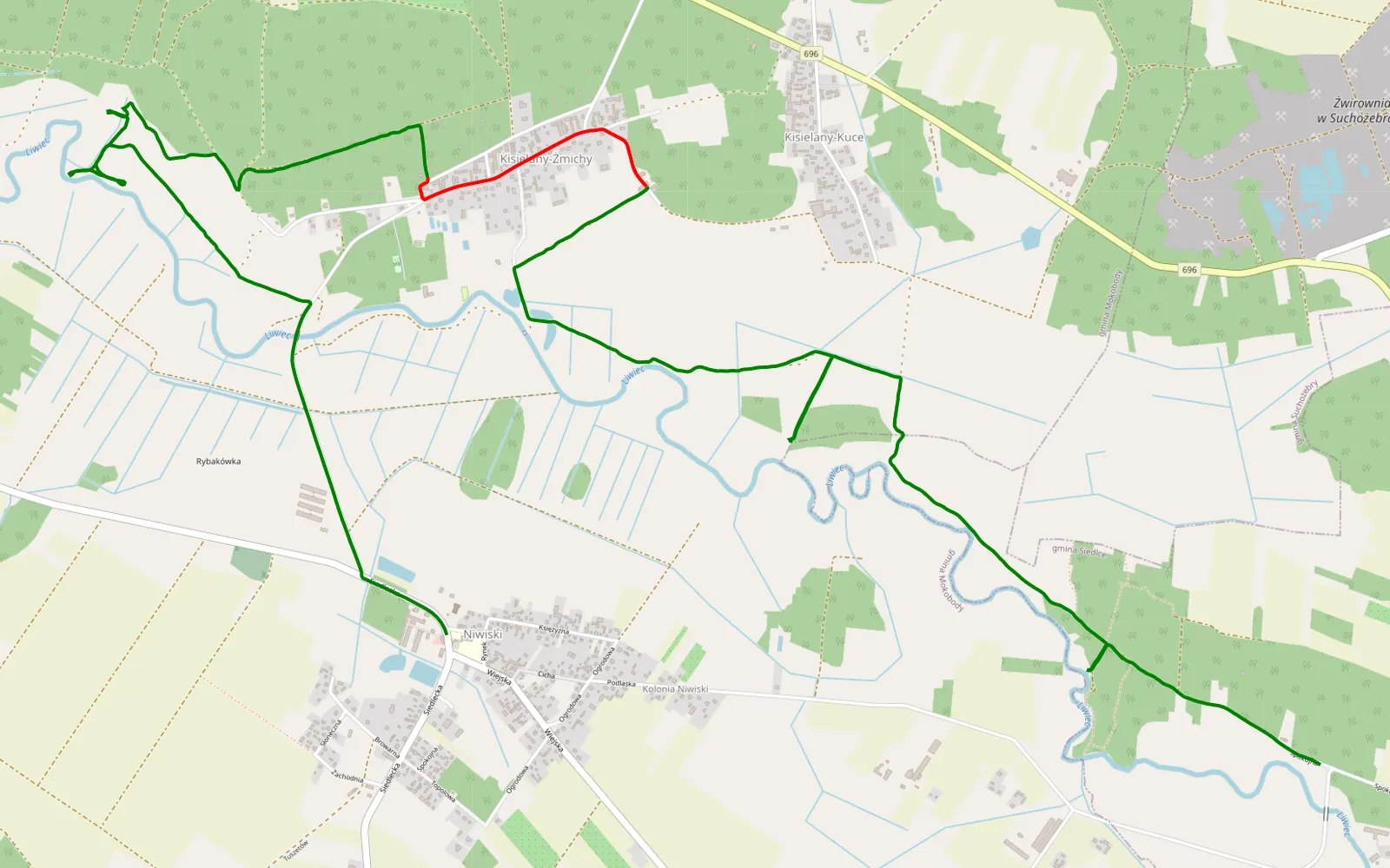Map of Chodów - Niwiski - 9.5 km offroad trail, Siedlce County