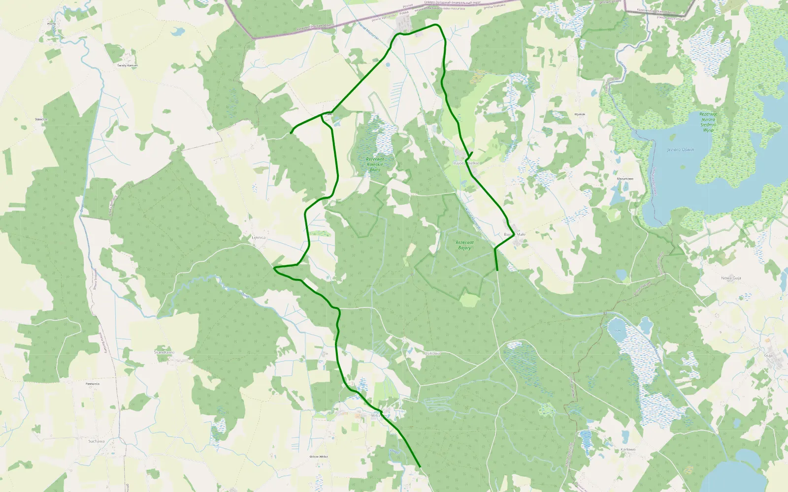 Map of Bajory Wielkie - Wilczyny - 5.3 km offroad trail, Kętrzyn County