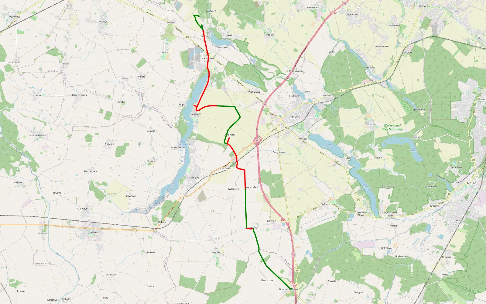 Map of Piotrowo - Tomice - 22.2 km offroad trail, Poznań County