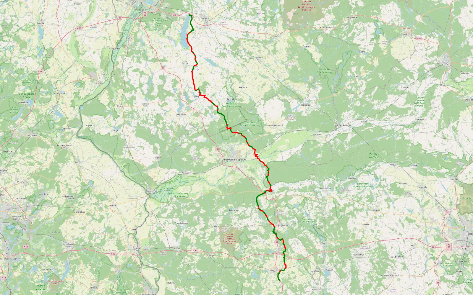 Mapa trasy Zieleniewo - 183.7 km trasy offroad, Powiat Międzyrzecki