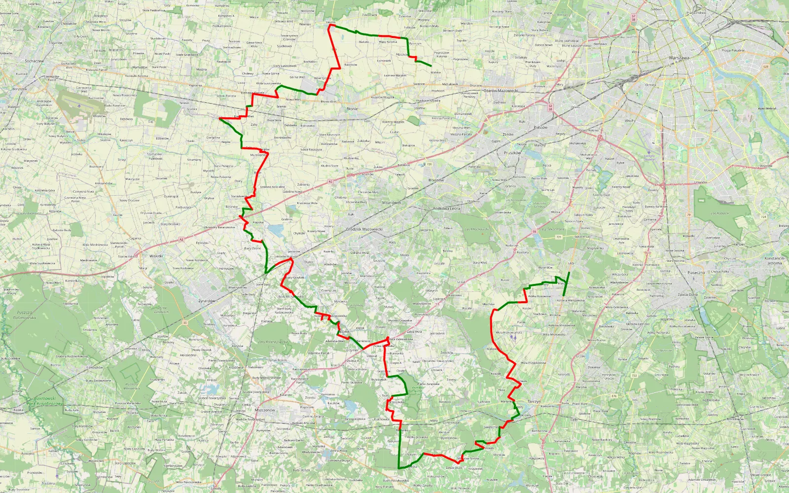 Mapa trasy Wolskie - Łazy - 116.5 km trasy offroad, Powiat Grodziski
