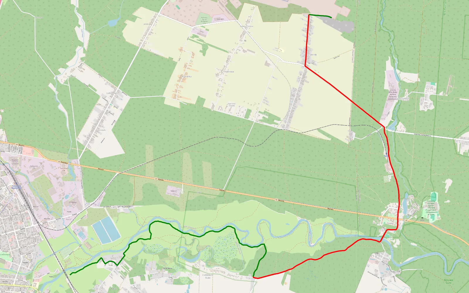 Mapa trasy Niwka - Glinnik Drugi - 14.1 km trasy offroad, Powiat Tomaszowski