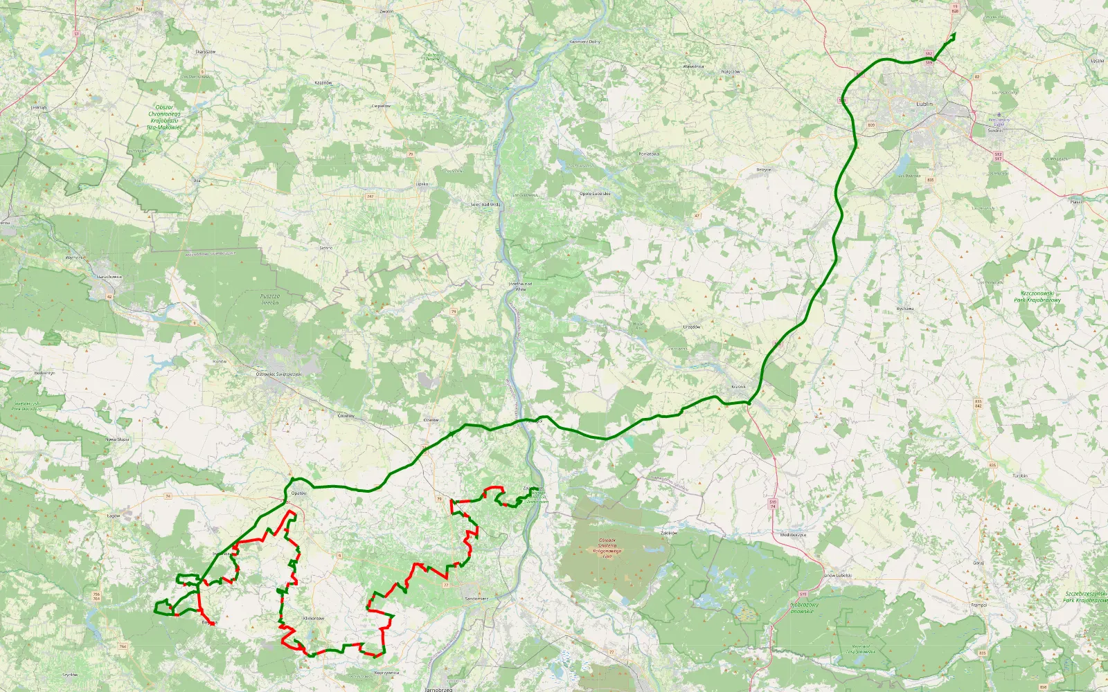 Map of Zawichost - Leonów - 170.3 km offroad trail, Sandomierz County