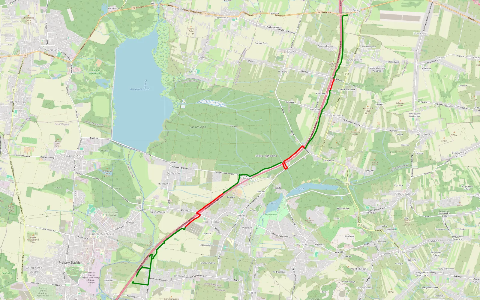 Mapa trasy Celiny - Bobrowniki - 11.2 km trasy offroad, Powiat Będziński