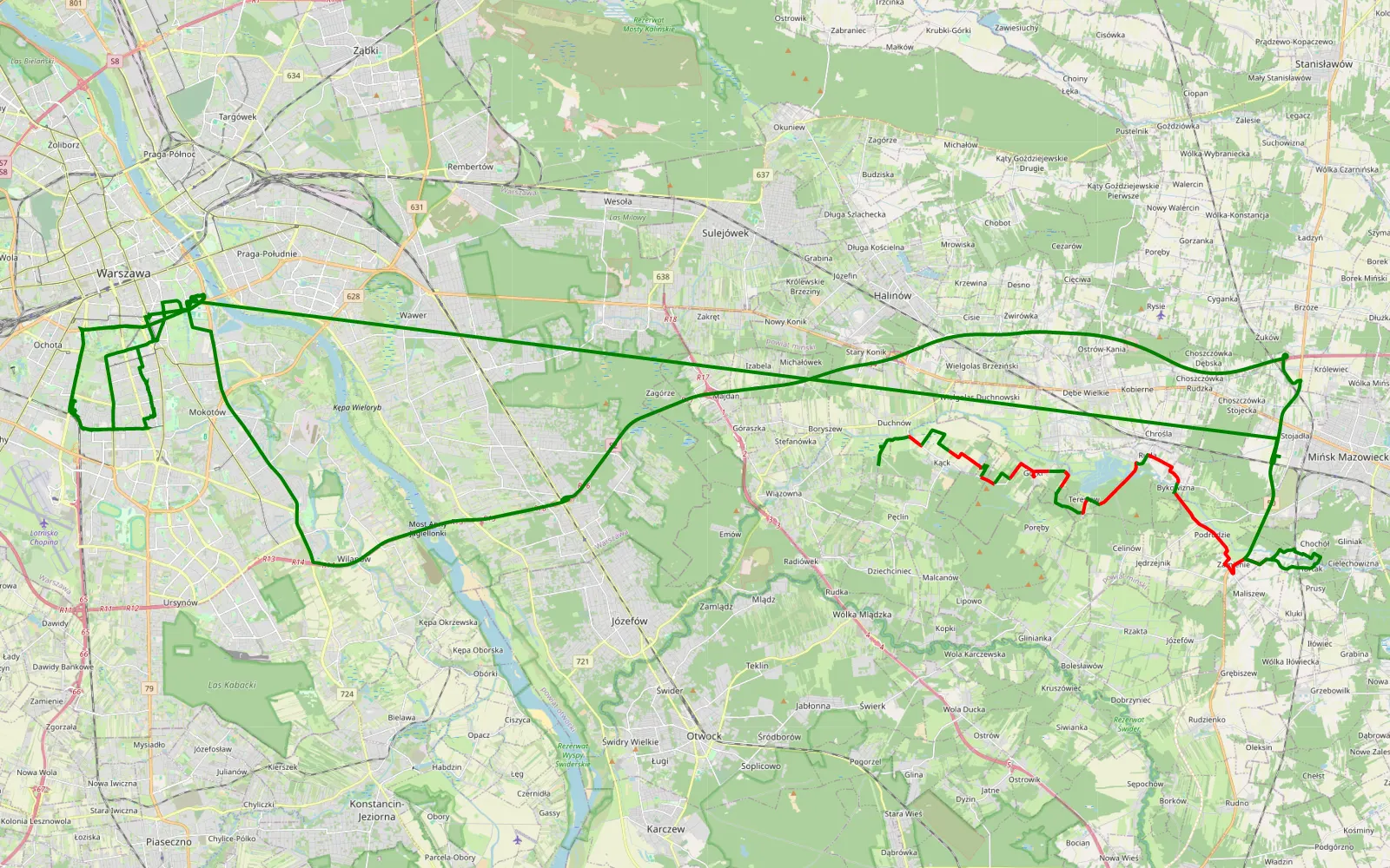 Mapa trasy Duchnów - Stojadła - 25.9 km trasy offroad, Powiat Miński