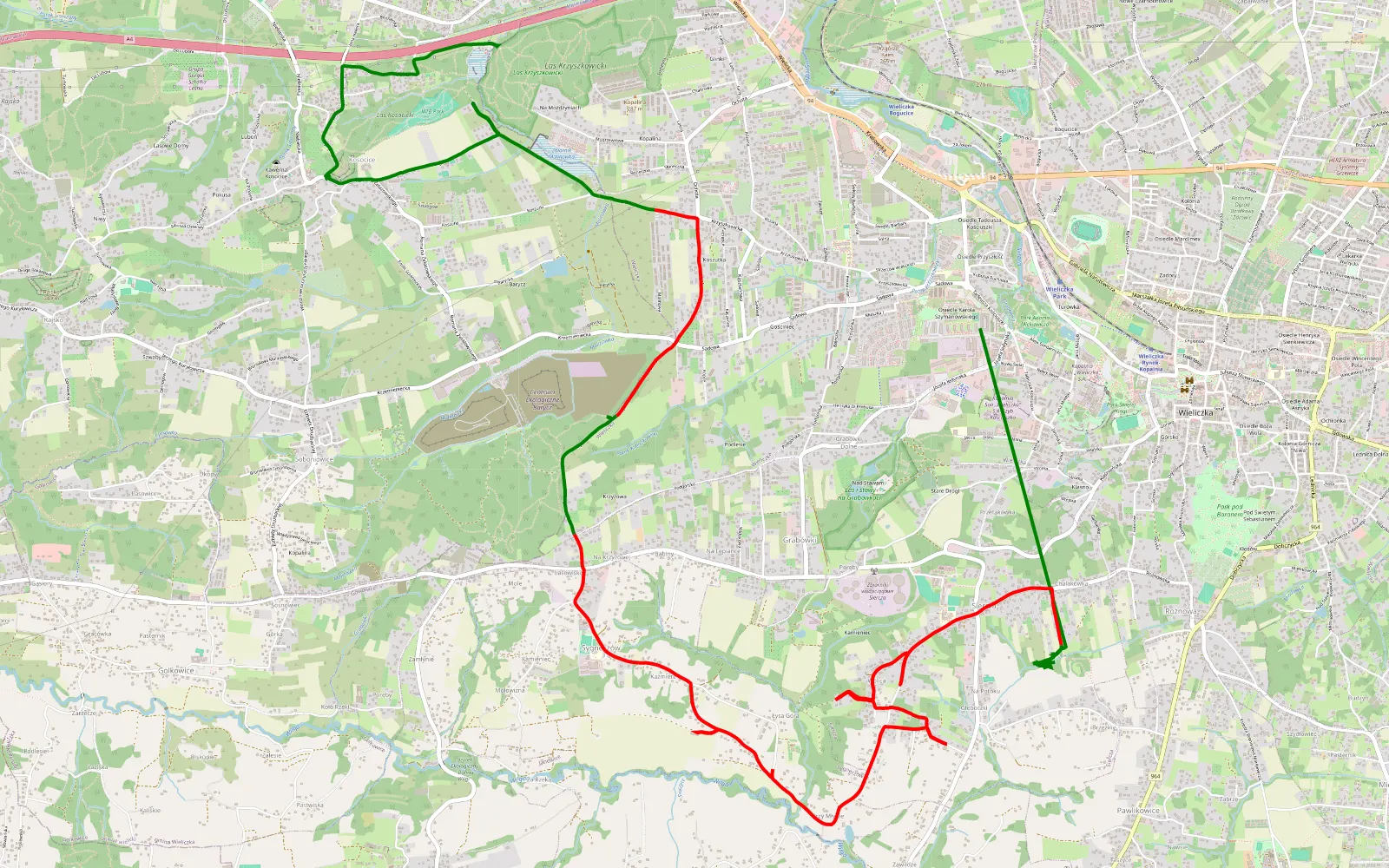 Mapa trasy Krzyszkowice - Rżąka - 10.6 km trasy offroad, Powiat Wielicki